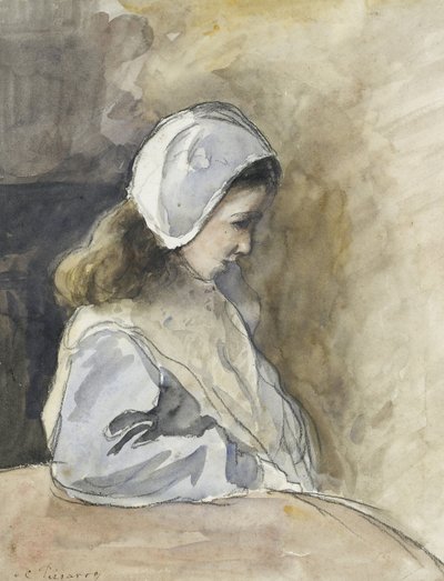 Jeanne-Rachel Pissarro sentada en una mesa, c. 1872 de Camille Jacob Pissarro
